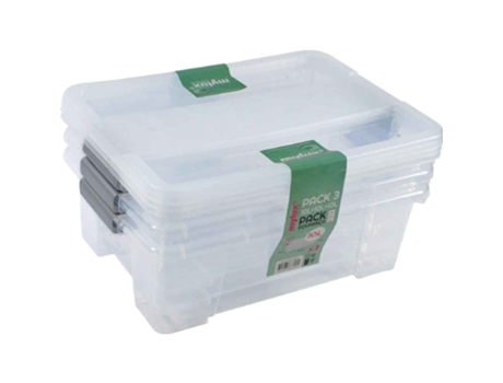 Conjunto de 3 caixas de armazenamento transparentes Mylux 10L com tampas
