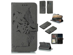 Grey26-27 Feather Pattern Litchi Texture Horizontal Flip Leather Case With Wallet Holder Card Slots For Huawei Honor 9x Lite