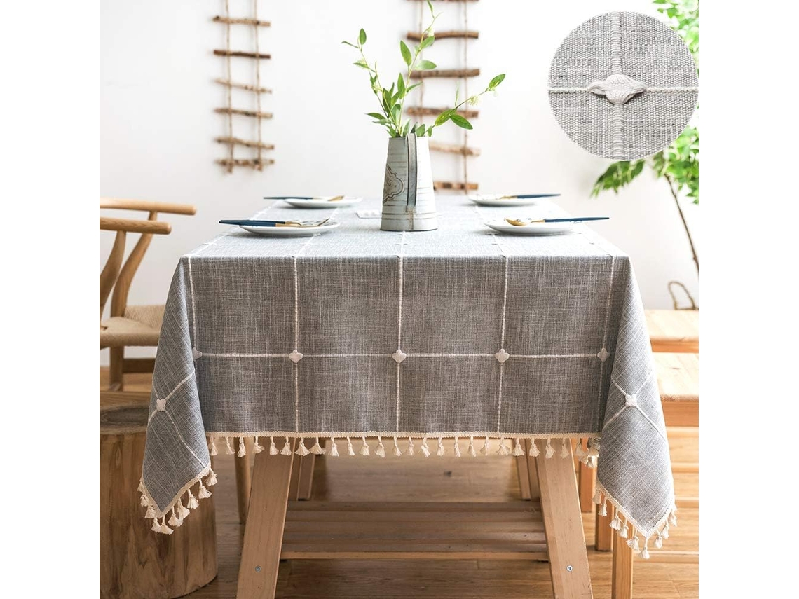 Toalha De Mesa Retangular De Algodão Linho Cinza 100135 Cm