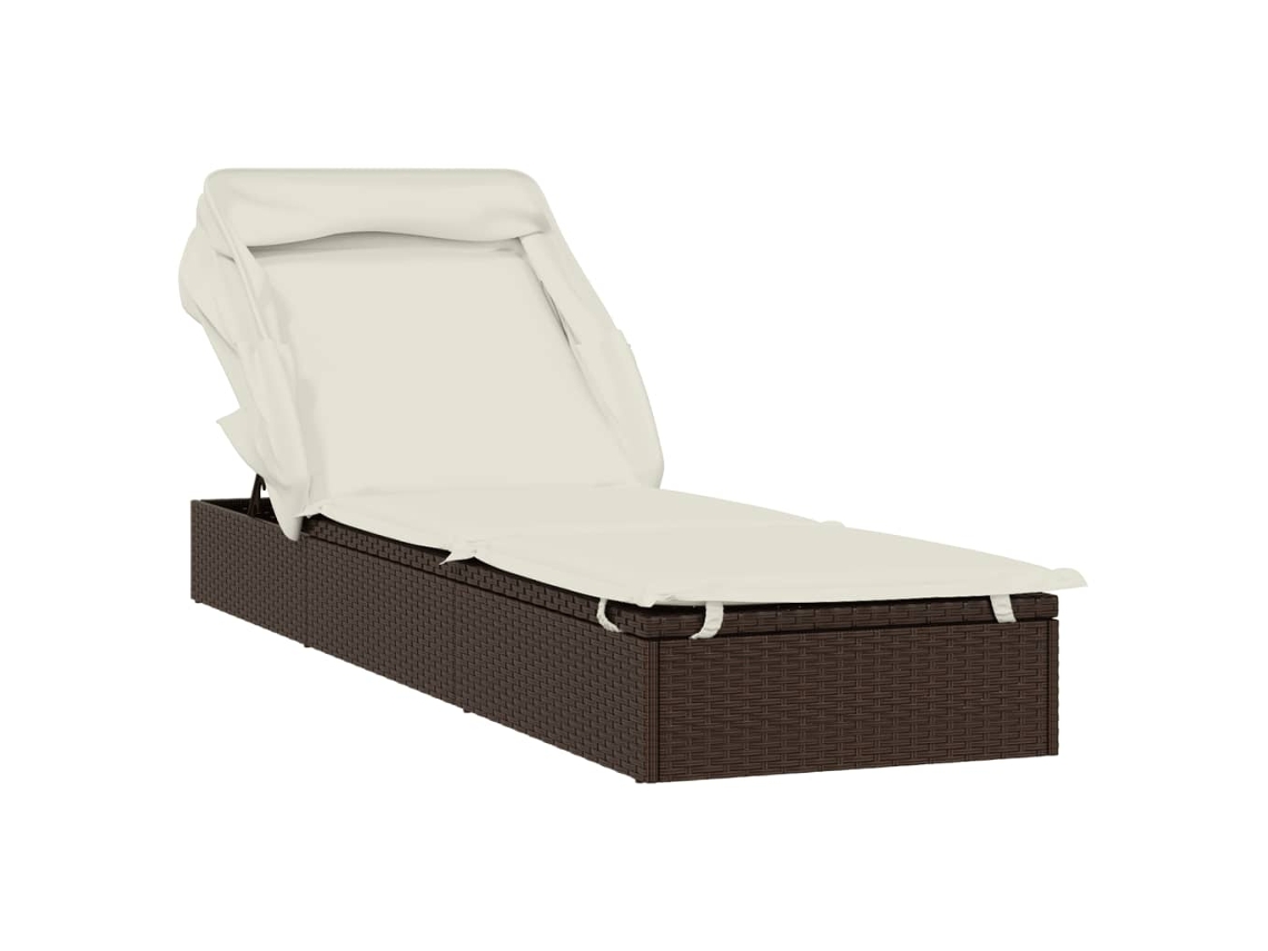 Espreguiçadeira C/ Teto Dobrável Vime Pe Castanho MAISON EXCLUSIVE (213x63x97 cm)