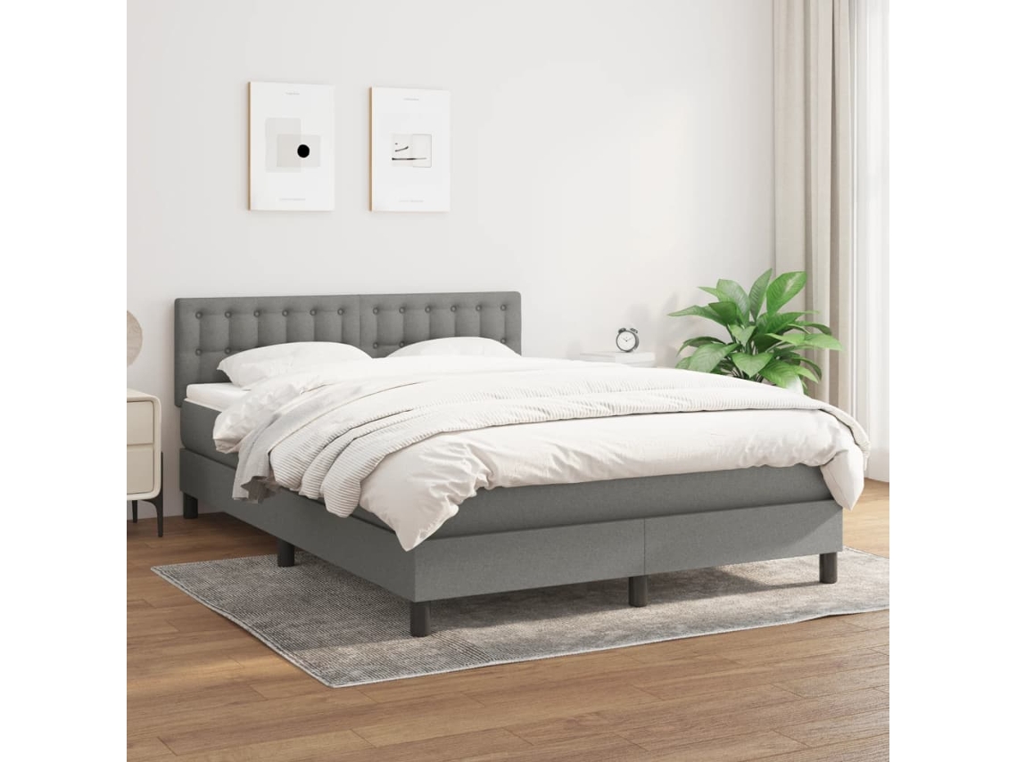 Cama Com Molas/colchão 140x190 Cm Tecido Cinzento-escuro