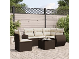 6 Pcs Conjunto De Sofá Jardim C/ Almofadões Vime Pe Marrom Dkd Home Decor