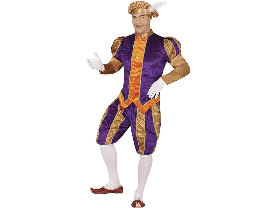 Fato de pajem roxo e laranja com chapéu para homem