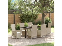 Vidaxl Conjunto de Jantar para Jardim com Almofada 7 Pcs Bege Vime Pe