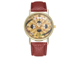 Relógio de Pulso Quartz Zhoulianfa Padrão Espacial Dial Redondo com Pulseira Pu Café