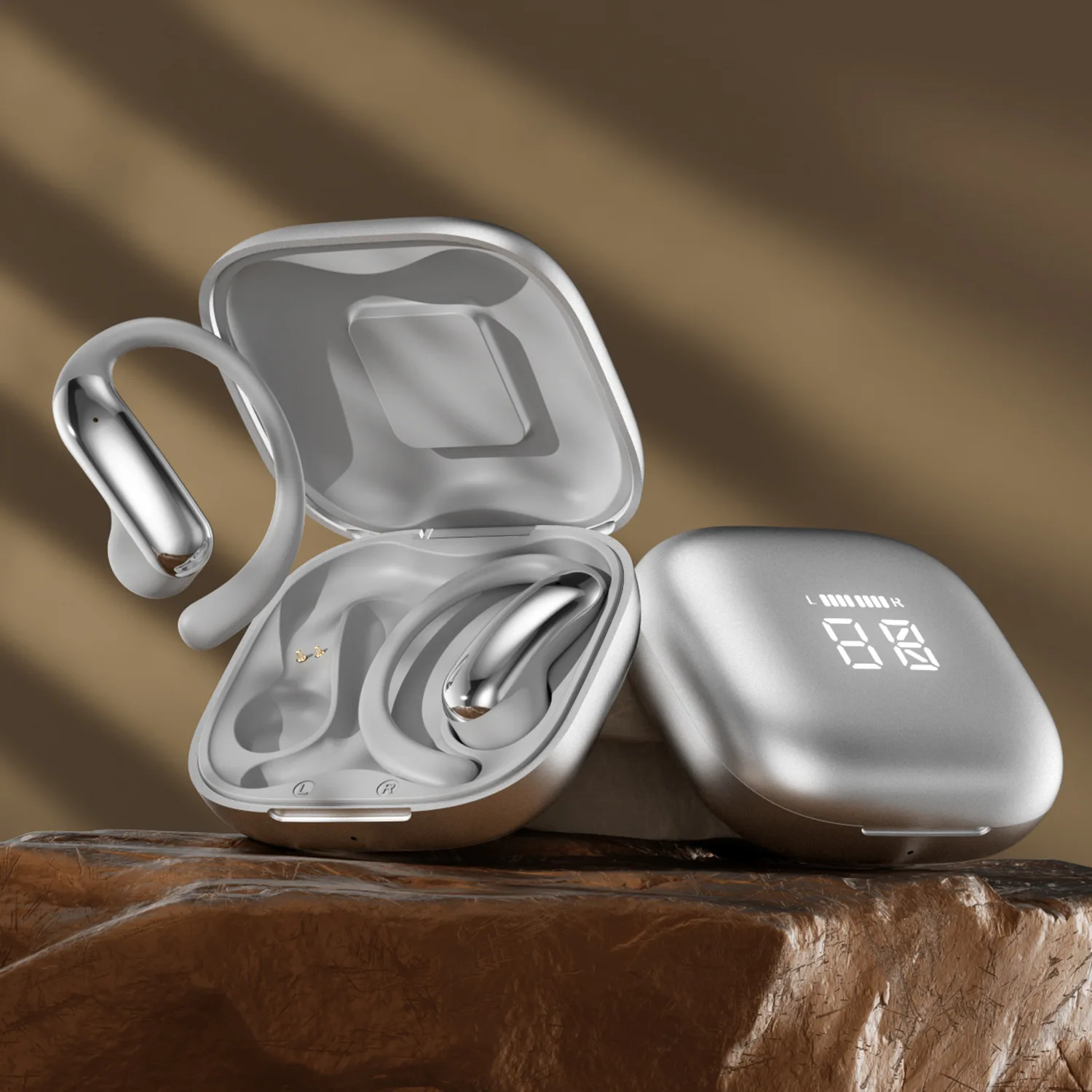 Fones de ouvido Bluetooth 6.0 (roxos) com indicador de direção de som e qualidade de som Hi-Fi.