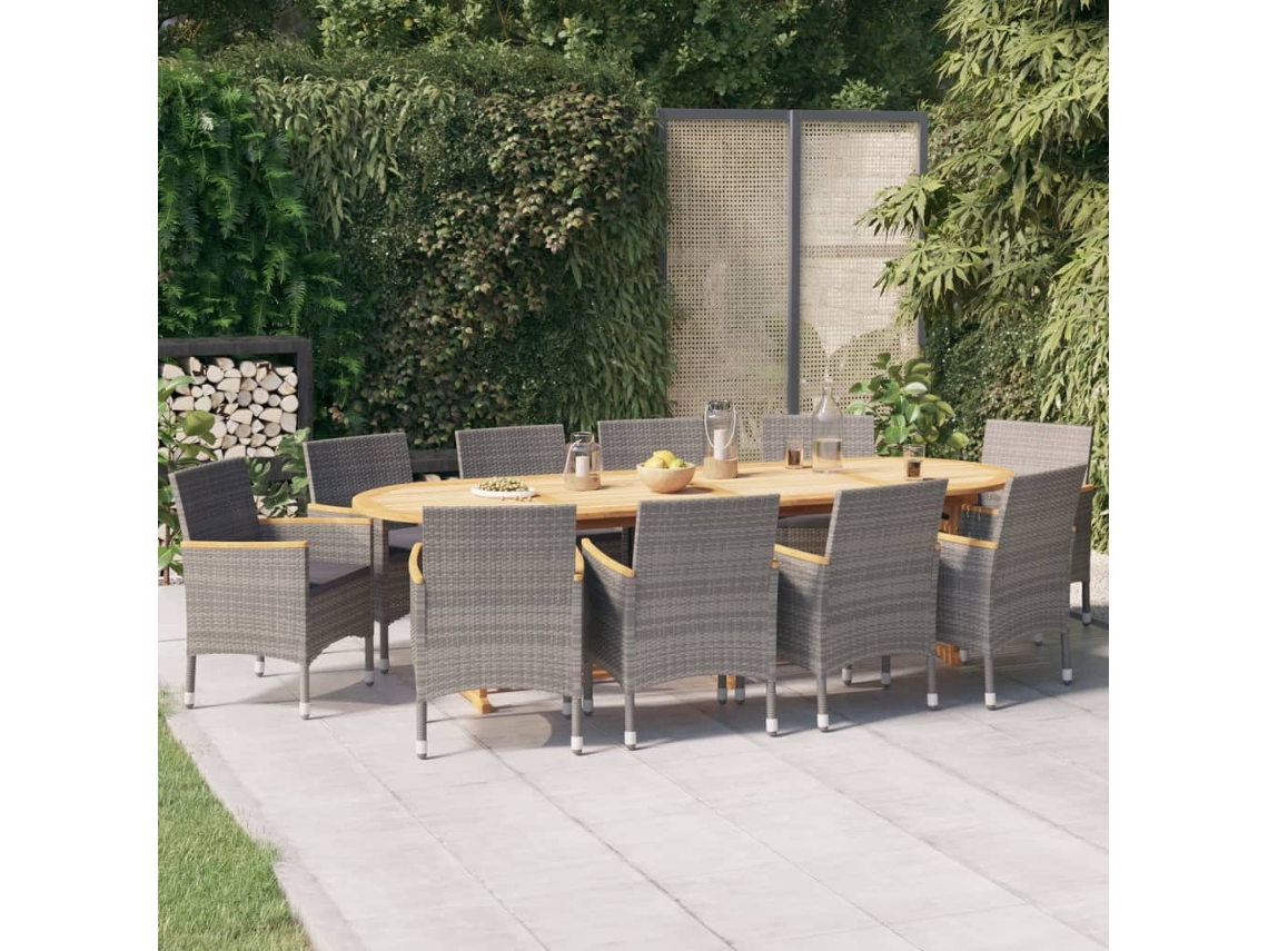 11 Pcs Conjunto De Jantar Para Jardim Com Almofadões Cinzento Dkd Home Decor