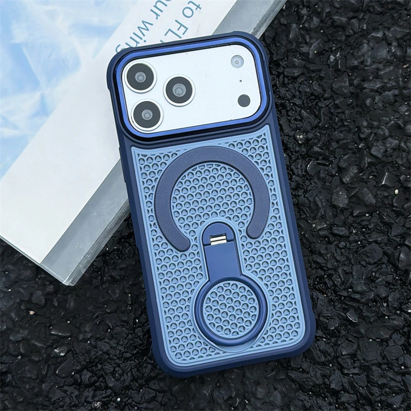 Capa Protetora Magnética Com Suporte De Anel Giratório 360° E Dissipação De Calor (azul Para Iphone 13 Pro Max).