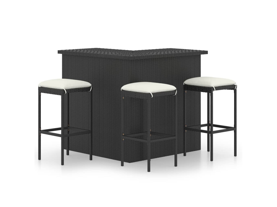 Conjunto 4 de bar p/ jardim com almofadões VIDAXL vime PE preto