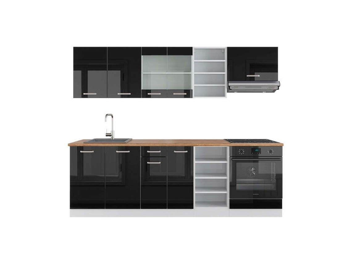 Cozinha R-Line, 240 cm, PT Carvalho, Preto brilhante/Branco, Vicco