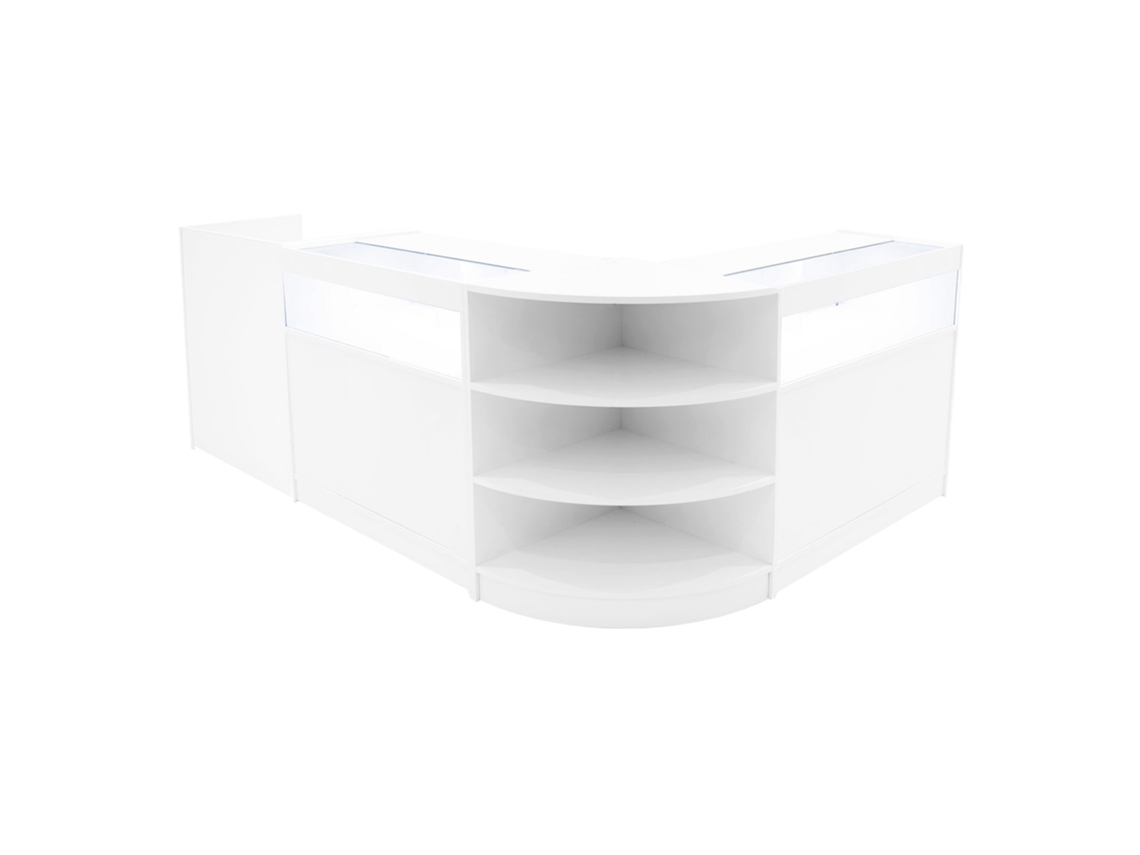Conjunto de Balcões Comerciais Sagittarius | Branco | LM60 2xB900 TB60 | MDF e Vidro Temperado | Prateleiras MonsterShop