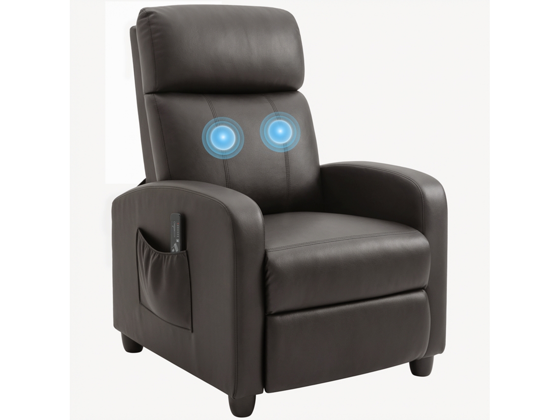 Poltrona Reclinável com Massagem Vibratória S/MARCA com 2 pontos, controle remoto, marrom, 68x88x98 cm