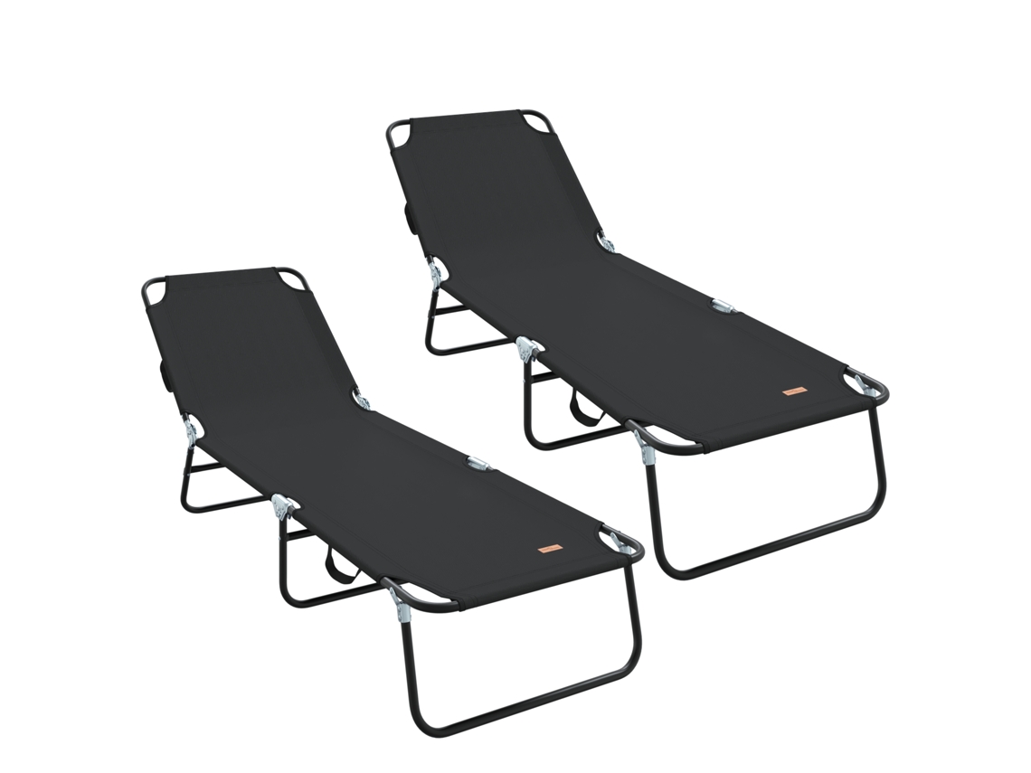 Conjunto 2 Espreguiçadeira Vidaxl Preto Poliéster (188 X 57 X 86,5 Cm)