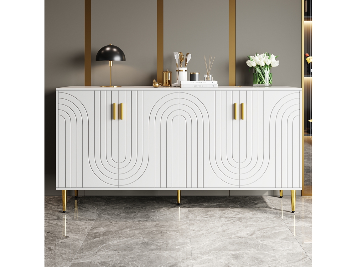 Buffet Moderno 4 Portas Com Padrão Ondulado Em Mdf Branco Estilo