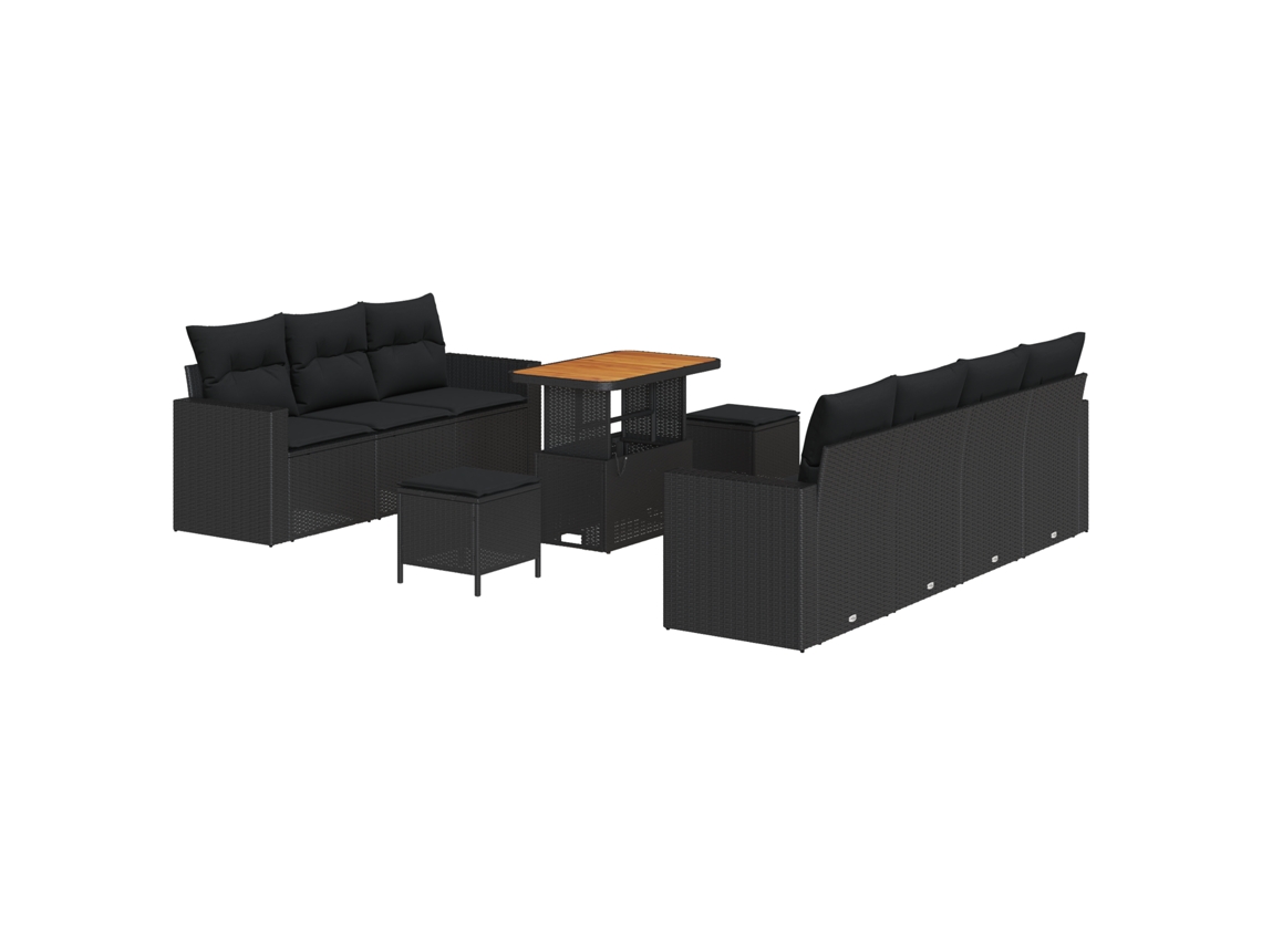 Conjunto 10 Conjunto De Sofá De Jardim Vidaxl Preto Vime Pe (90 X 55 X 71 Cm)