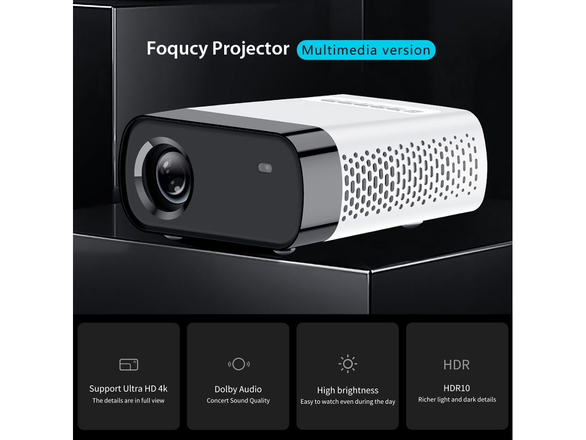 Projetor Mini Foqucy 1080p Hd 1800lumens Led