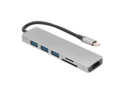 Aetheria concentrador Type c 6 em 1 com Hd Multimedia Interface, Usb3.0 e Slot Sd/tf Lf686 Cinza