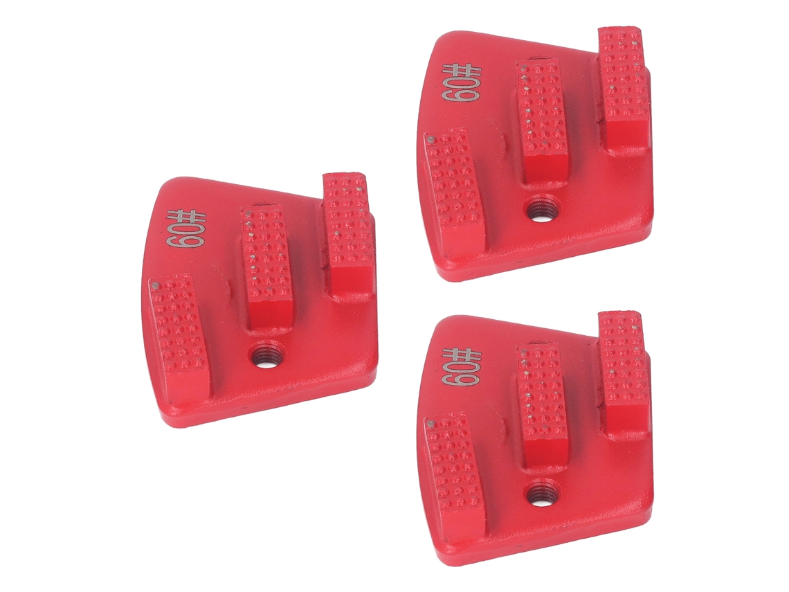 3 Sapatos De Esmerilado Diamante Trapecial Para Pisos De Concreto, 3 Dentes Largos, 2 Buracos, Disco De Recubrimiento Grit 60 Vermelho