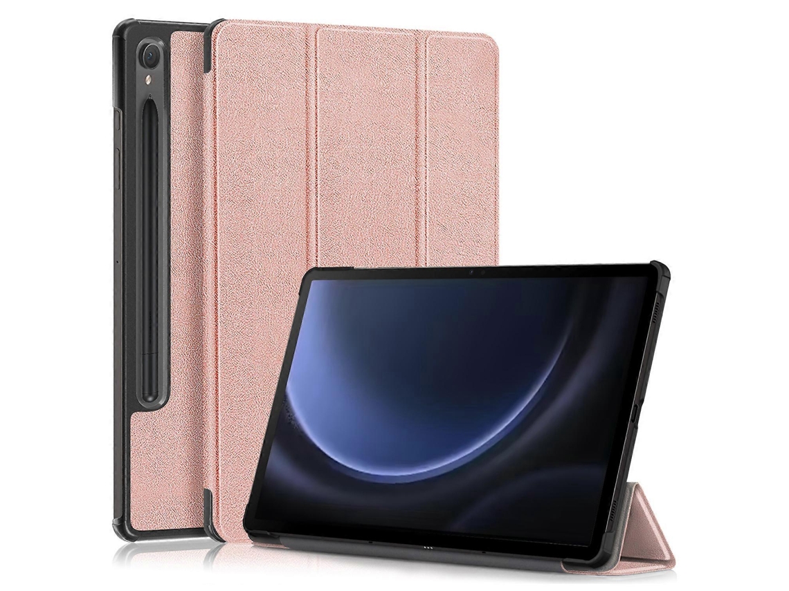 Capa de couro Hengrongshen com suporte triplo para Samsung Galaxy Tab S10 Fe S9 Fe SM X510 SM X516 S9 ouro rosa