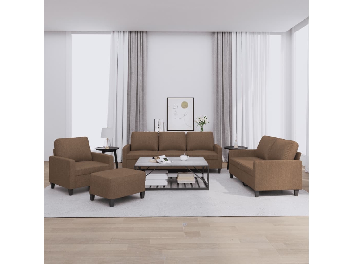 Vidaxl 4 Pcs Conjunto De Sofás Com Almofadões Tecido Castanho