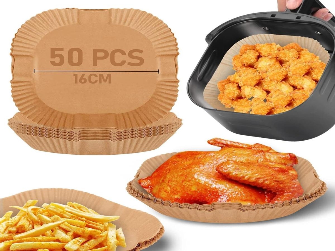 Lurelia Papel Para Air Fryer, Quadrado, 5,5 L, Antiaderente, Descartável, Impermeável
