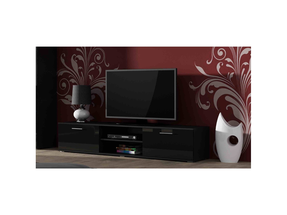 Mesa para Televisão CAMA MEBLE Sohortv180Cz/Cz Preto Prateado 180x37x43 cm