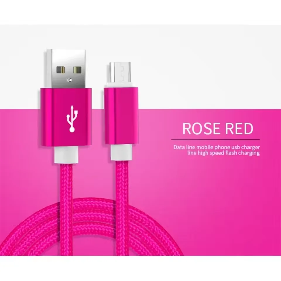Cabo De Dados Trançado Universal Usb Tipo C Para Carregamento Rápido De Celulares (vermelho Rosado, 2 M).