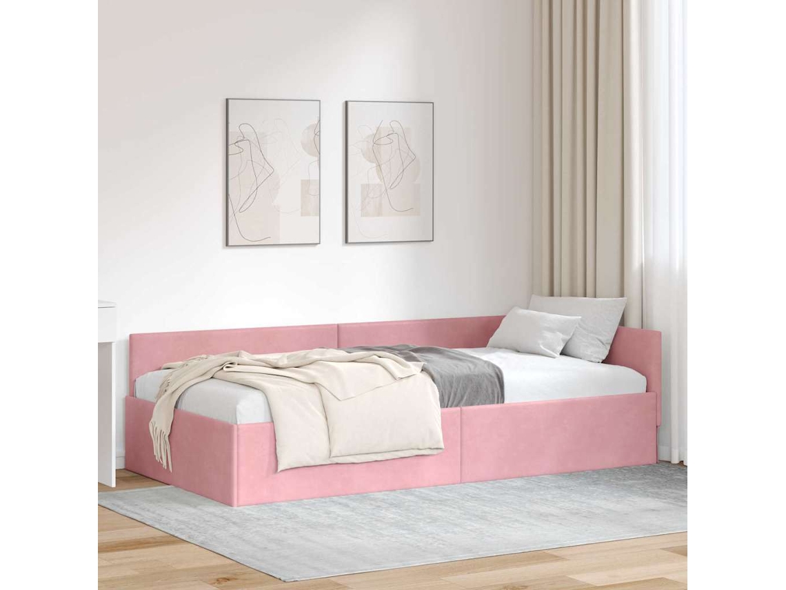 Vidaxl Estrutura de Cama de Canto Rosa 100 Cm X 200 Cm Veludo