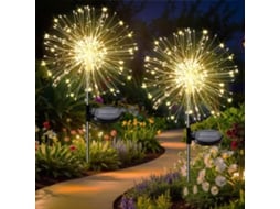 Lote De 2 Lâmpadas Solares Externas 120 Led,efeito Fogos De Artifício,ip65,8 Modos De Iluminação,para Terraço,jardim,caminhos,branco Quente