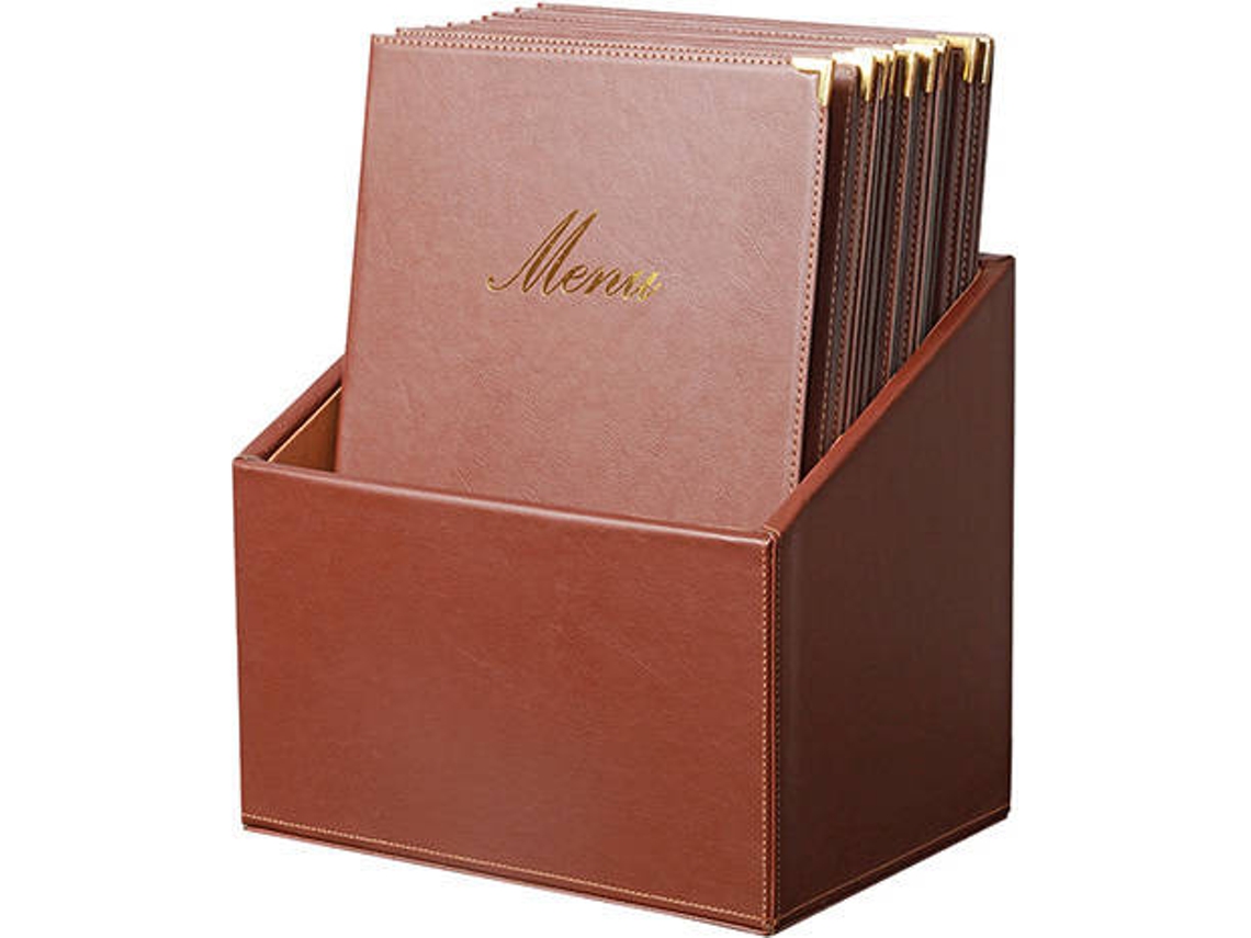 Conjunto Caixa + 20 Capas de Menu A4 SECURIT Classic Castanho