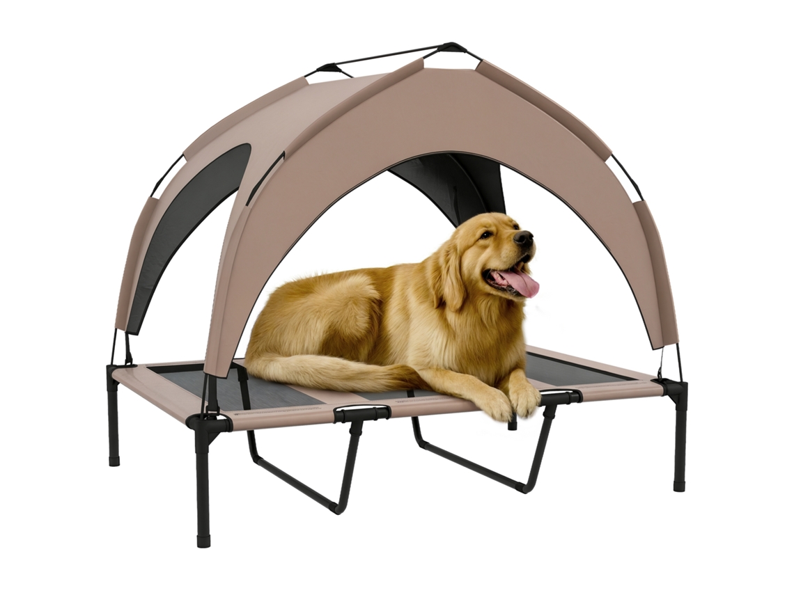 Cama Elevada Marrom Claro 106x76x94cm com Toldo Estrutura Aço e Bolsa