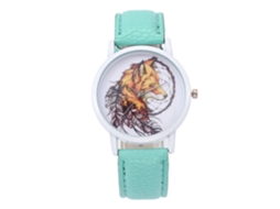Relógio de Pulso de Quartzo com Padrão Animal e Pulseira Pu Verde Menta Estilo Moderno
