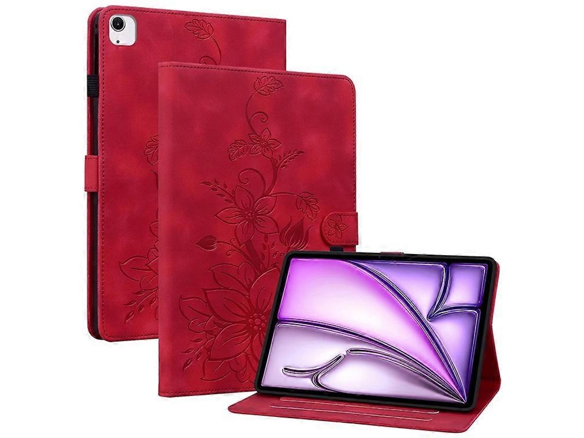 Capa Para Ipad Air 11 (2024) Com Compartimentos Para Cartões, Estampa De Lírio Em Couro E Tpu, Proteção Total Para Tablet.
