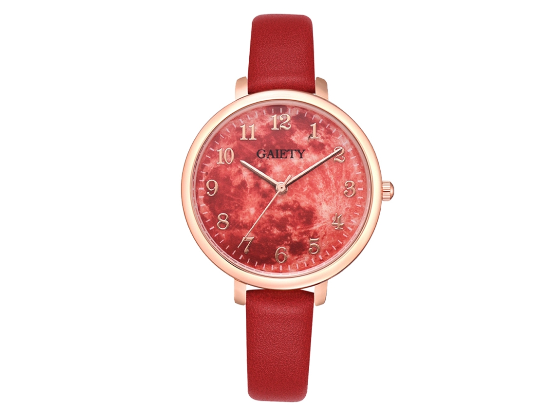 Relógio de Casal de Moda com Pulseira de Couro Pu Estreita e Mostrador Numérico Quartz (vermelho)