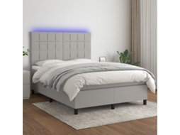 Vidaxl Cama Box Spring C/ Colchão E Led 140x200 Cm Tecido Cinza-claro
