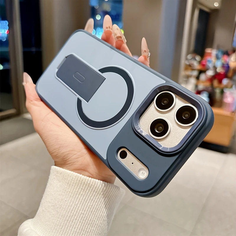 Capa Para Celular Com Suporte Magnético Invisível (iphone 16 Pro Max Azul), Compatível Com Carregamento Sem Fio Magsafe.