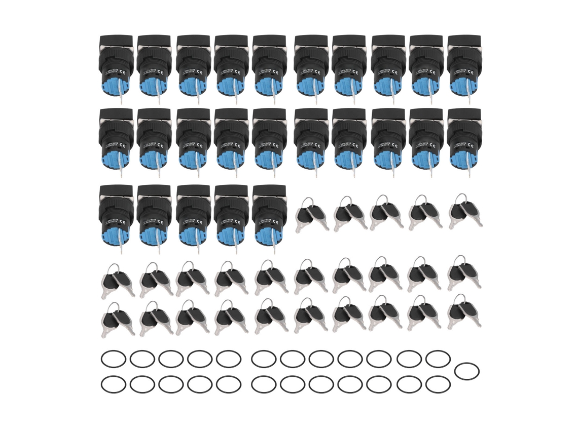 Conjunto de 25 Interruptores Seletor de Chave de 2 Posições com Auto Bloqueio Quadrado 16mm Bemla1611Y/21F