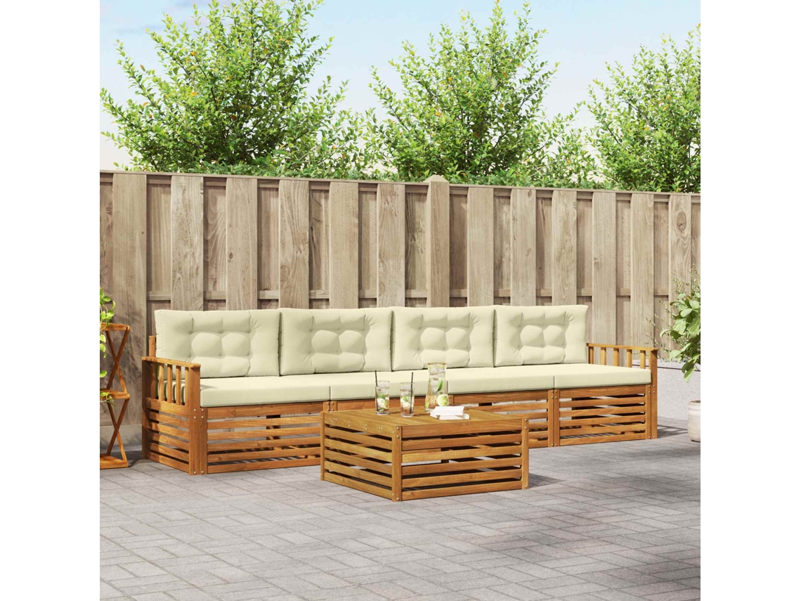 Vidaxl Conjunto De Sofás Para Exterior 5 Unid. Natural E Creme