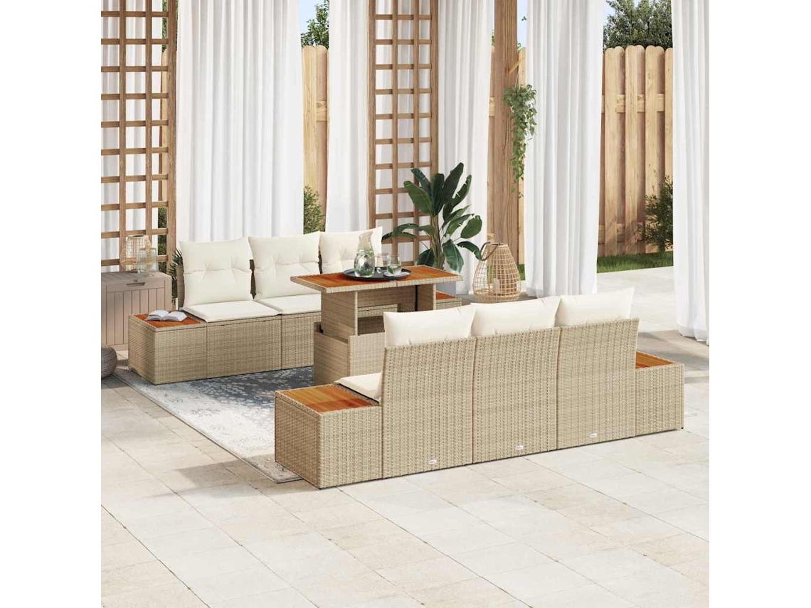 Vidaxl Conjunto De Sofá De Jardim 7 Unid. Bege Rattan Sintético