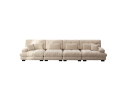 Sofá Modular 4 Lugares em Chenille Marrom Claro com Pufe PAPRIKA SHOP