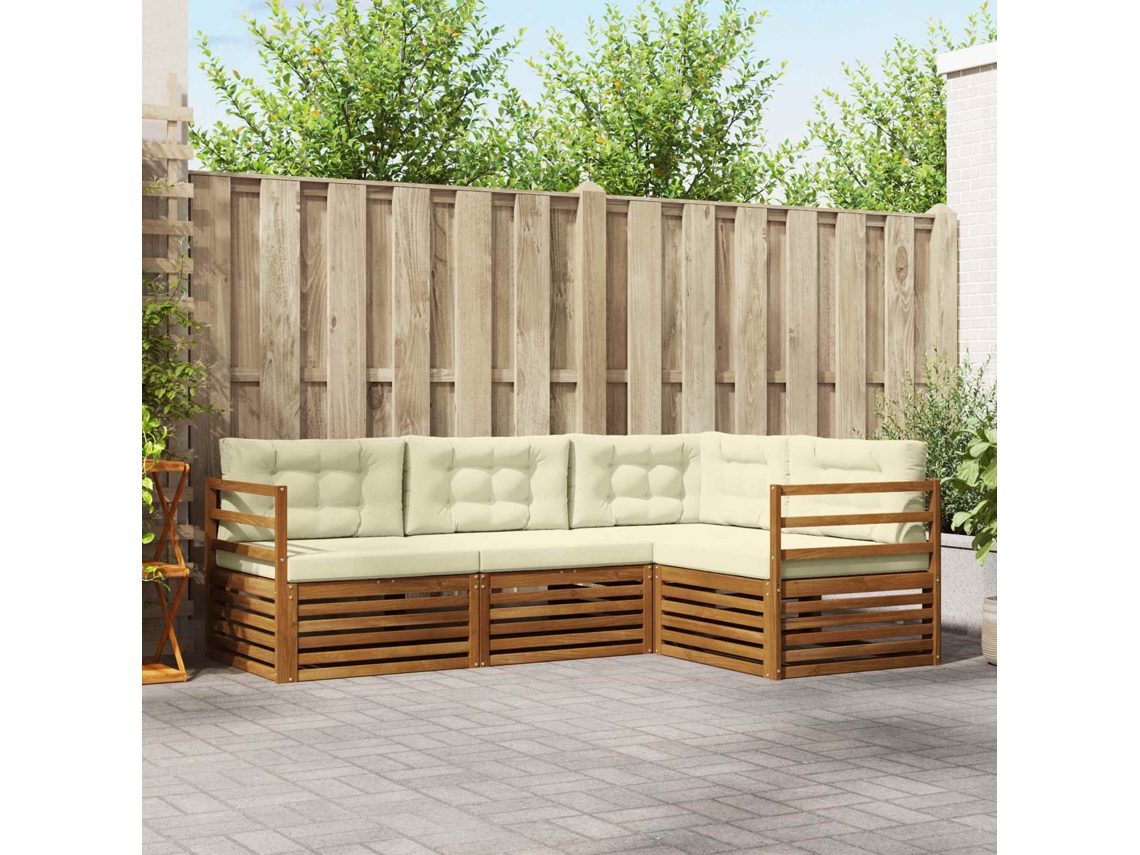 Vidaxl Conjunto De Sofás Para Exterior 4 Pcs Natural E Creme
