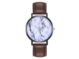 Relógio de quartzo unissex com pulseira casual de couro PU marrom.