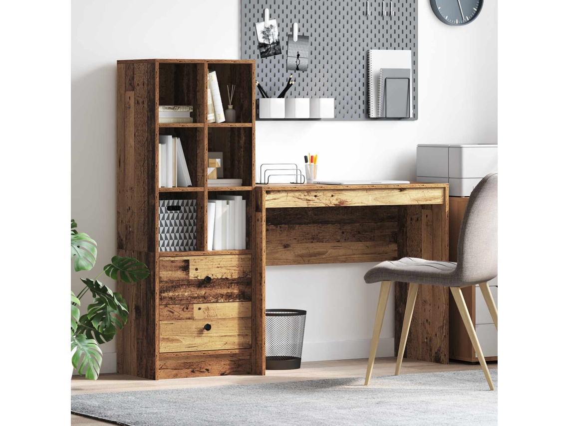 Vidaxl Mesa Com Gaveta Com Prateleira 2 Pcs Madeira Antiga