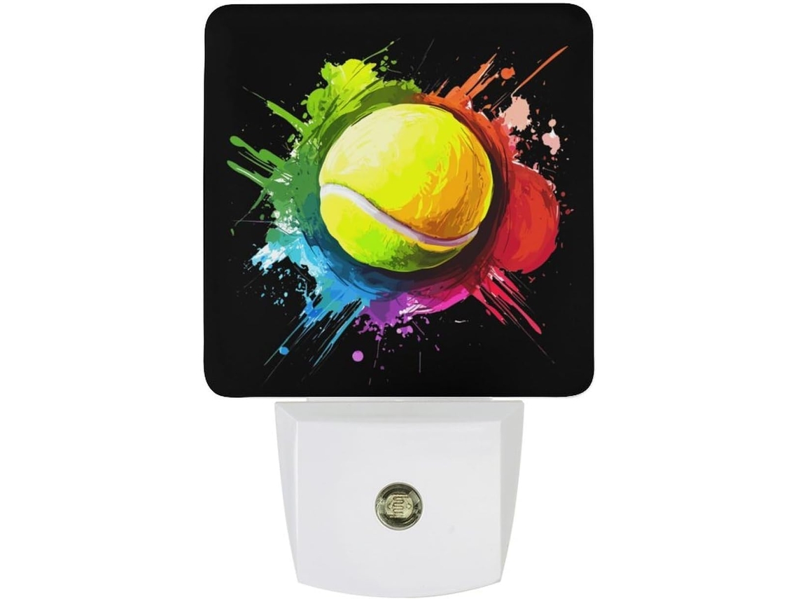 Luminária Noturna de Tênis em Aquarela Tie Dye, com Imagem de Bola na Parede, LED e Sensor Crepuscular