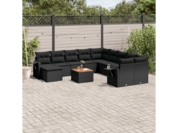 Vidaxl 12 Pcs Conjunto de Sofás de Jardim C/ Almofadões Vime Pe Preto