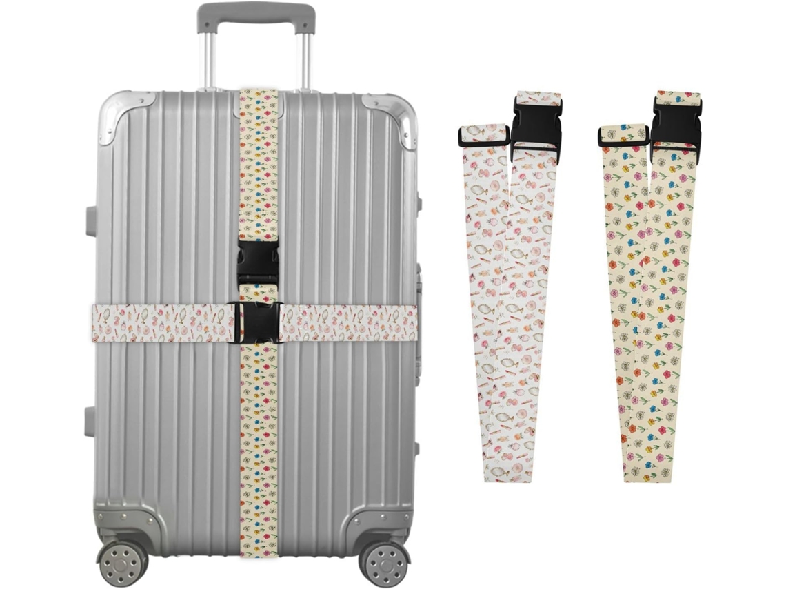 Conjunto De 2 Cintas Bagagem, Estampa Floral Colorida, Duráveis E Ajustáveis Para Viagens Malas De Mão