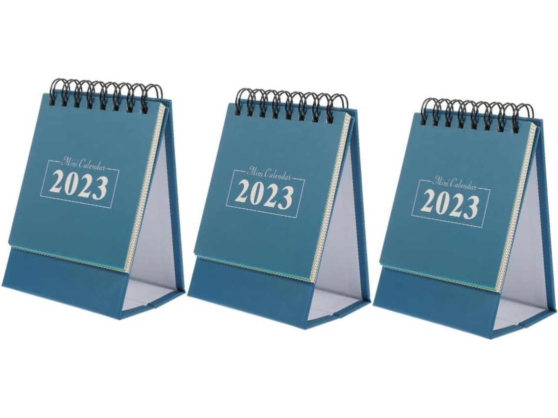 Calendário de Mesa em Inglês Mini 3 Peças Alipis, Mensal Simples para Professores e Profissionais, Acessório D