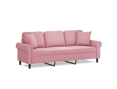 Sofá 3 lugares c/ almofadas decorativas VIDAXL veludo rosa (180 cm)
