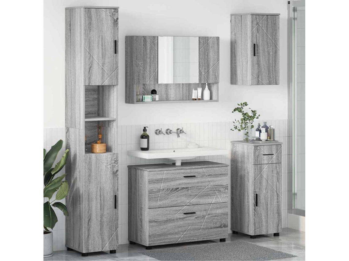 Vidaxl Conjunto De Móveis Para Banheiro 5 Unid. Cinza Sonoma
