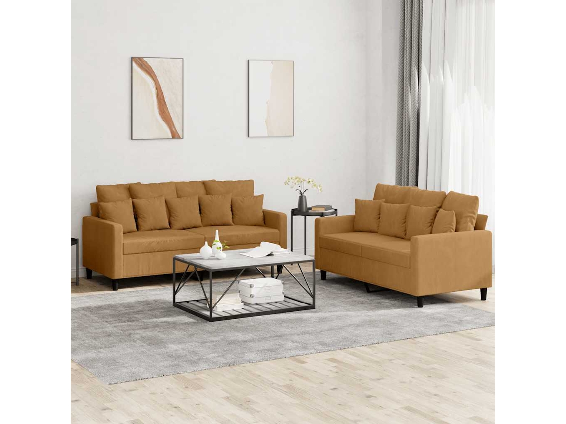 Vidaxl 2 Pcs Conjunto De Sofás Com Almofadões Veludo Castanho